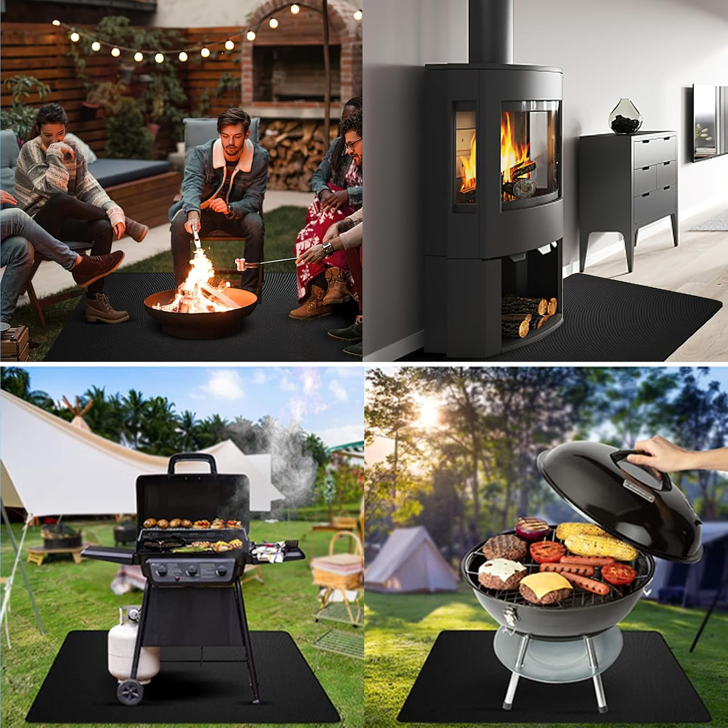 Large Size 39 * 47 Inch Fire-Resistant Barbecue Mat, Double-Sided Barbecue Protector for Deck and Terrace, Oil Resistant and Waterproof Barbecue Mat, Indoor Fireplace/Fire Pit Mat image number 1