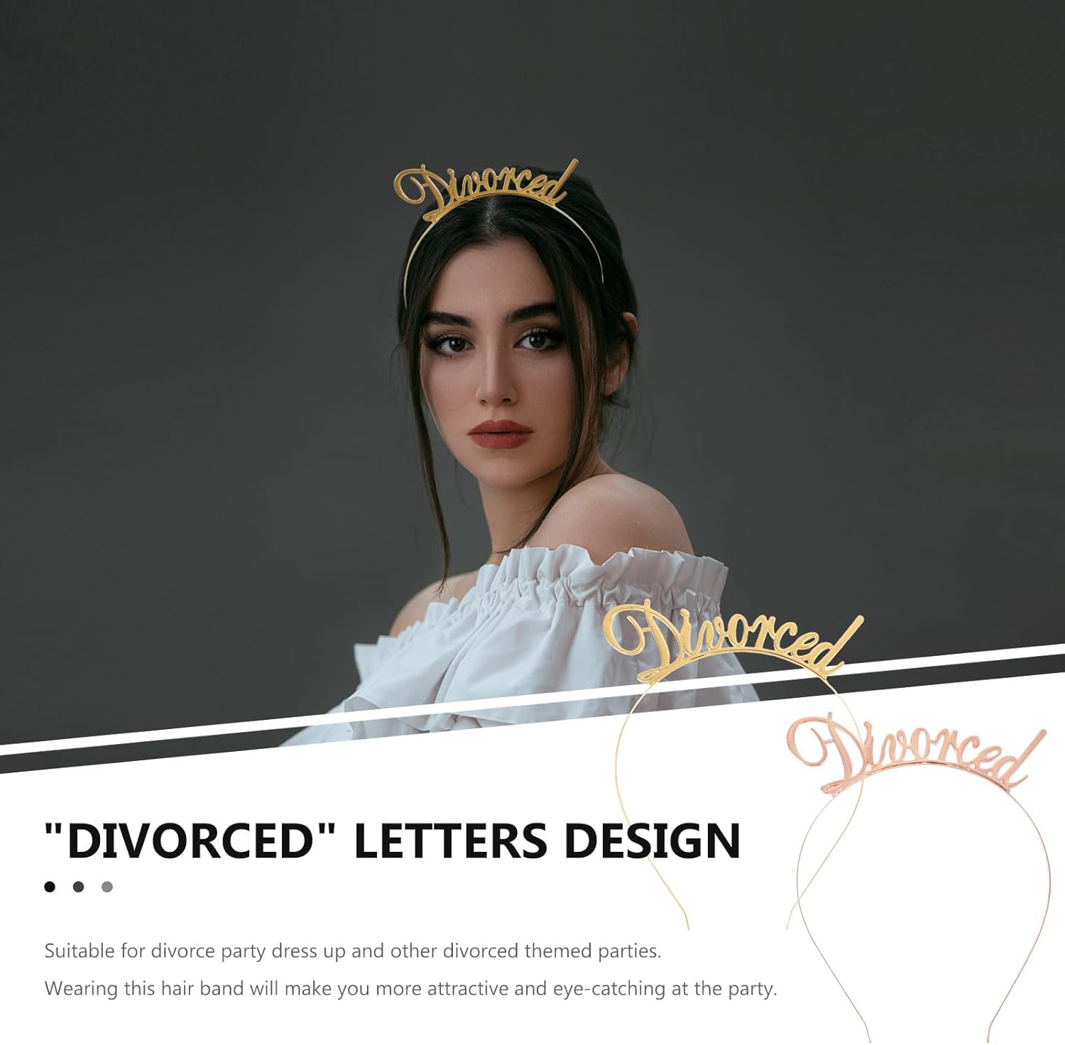 Hemobllo Pack of 2 Divorced Party Decorative Headdress Hair Bands for Divorced Party Decoration Women (Gold + Rose Gold) image number 1