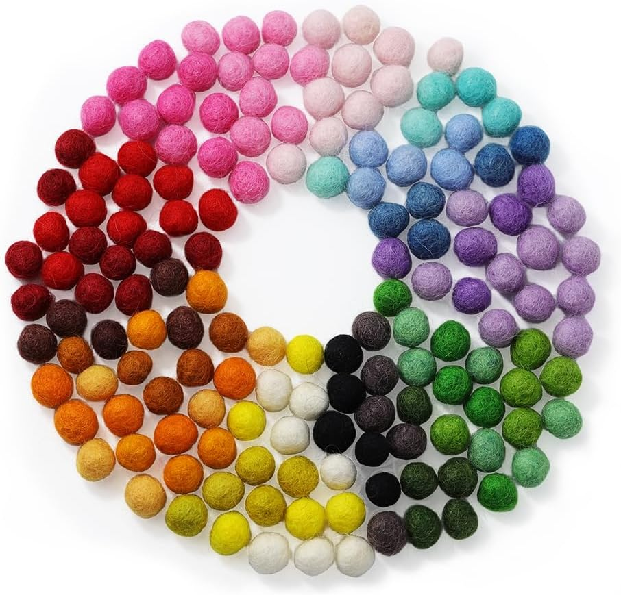 Felt Wool Balls 1 Centimeter - 0.4 Inch, Handmade Felted Mixed Color (Red, Pink, Blue, Gray, Black, White, Pastel and More) Bulk Small Puff for Felting and Garland (120) image number 3