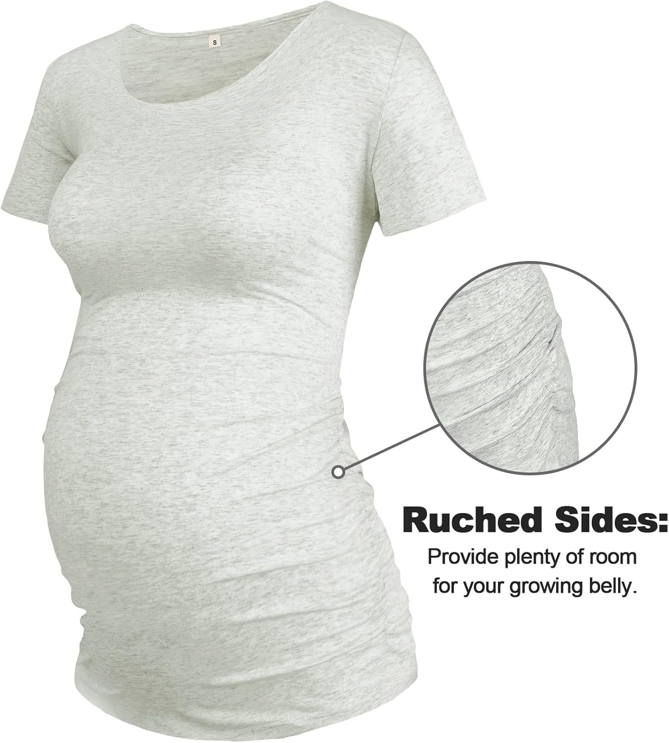 GLAMIX Women'S Maternity T-Shirt 3-Pack Long/Short Sleeve & Sleeveless Side Ruched Scoop Neck Basic Pregnancy Tops image number 5