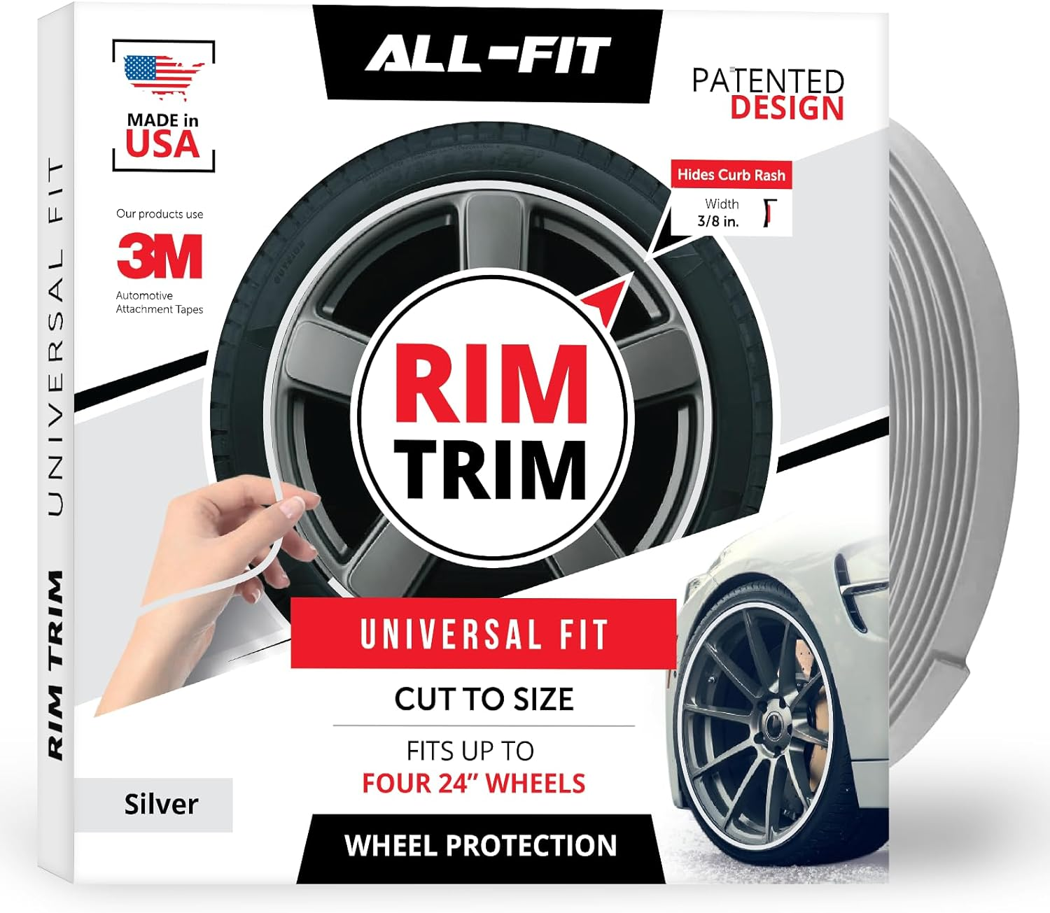 All-Fit Rim Trim Wheel Protection Strips for Curb Rash and Wheel Scratch Prevention &ndash; Made in the USA &ndash; Universal Fit (Pink)