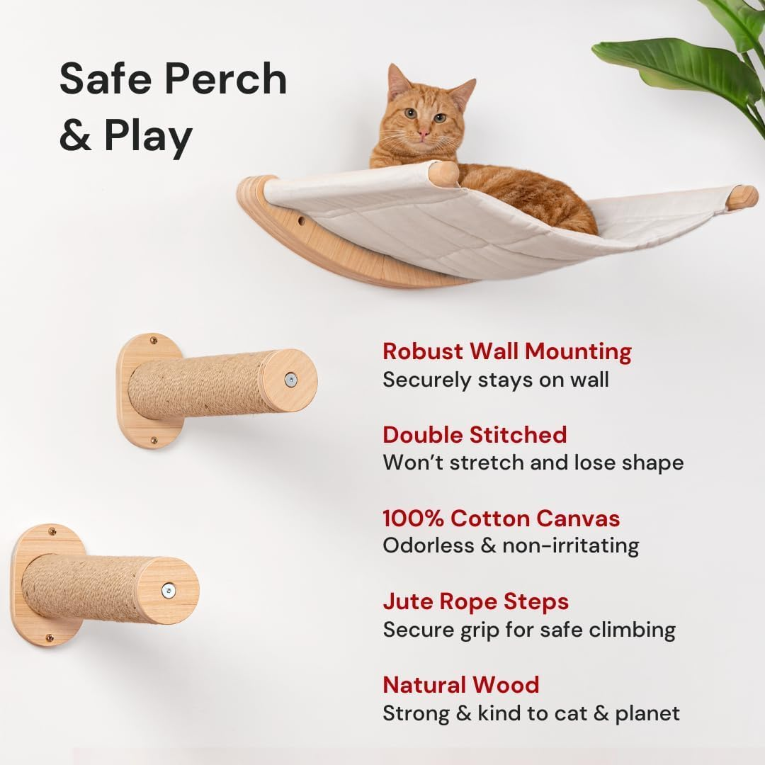 Wall-Mounted Cat Hammock with Steps &ndash; Cat Wall Shelves for Climbing, Sleeping, and Lounging &ndash; Modern Cat Furniture for Large Cats and Kittens image number 2