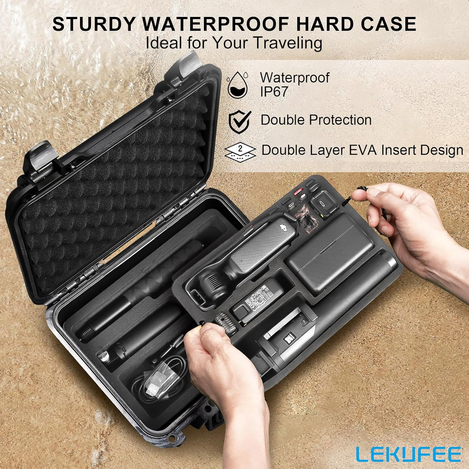 Lekufee Waterproof Hard Case for DJI Osmo Pocket 3, Mic 3/2/Mini, Creator Combo,Power Expansion Combo,Vlogging Camera and Accessories(Case Only) image number 5