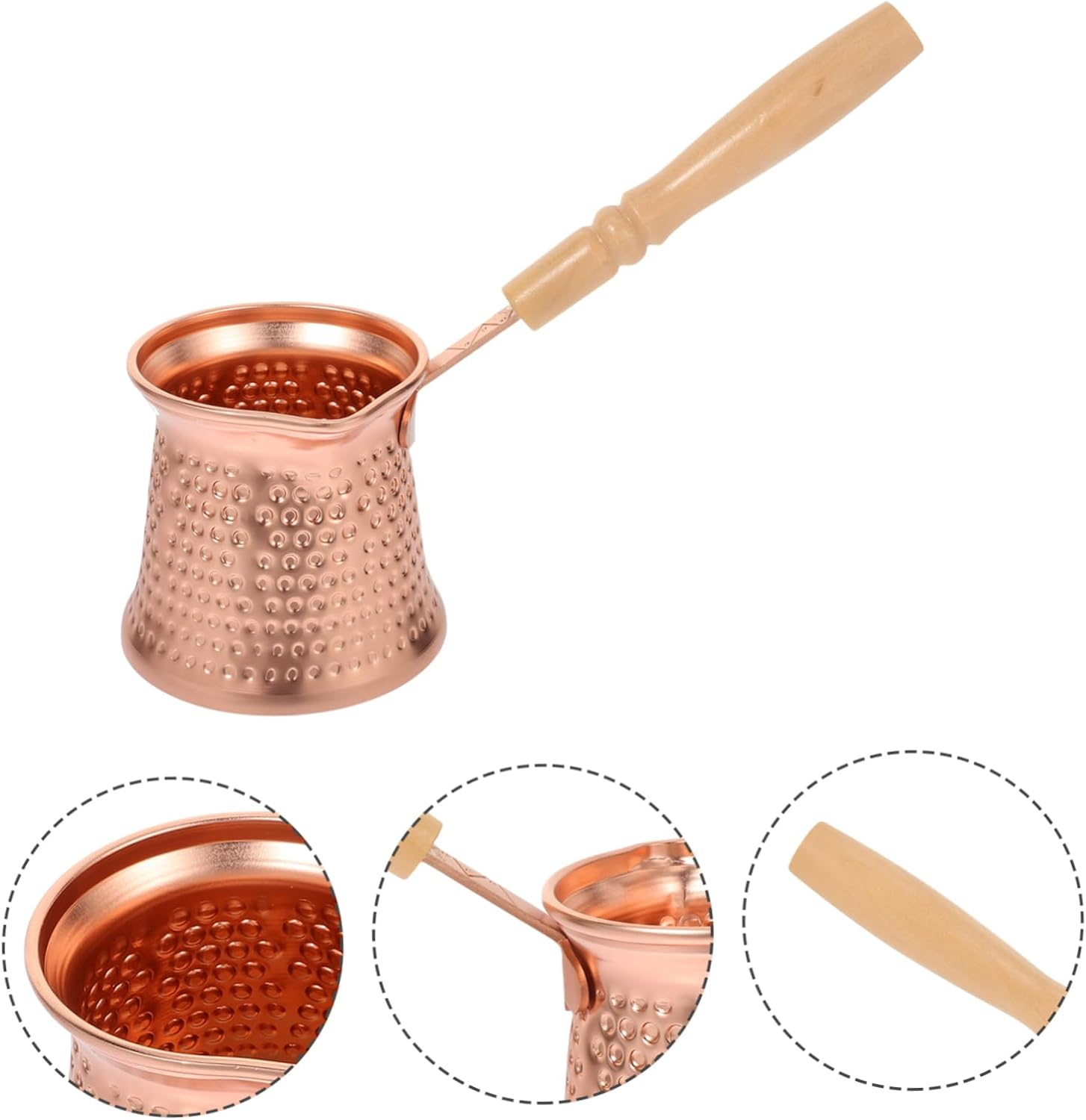 CIYODO Turkish Coffee Pot 350Ml Copper-Coated Espresso Pot with Wooden Side Handle Non-Stick Household for Stovetop Brewing