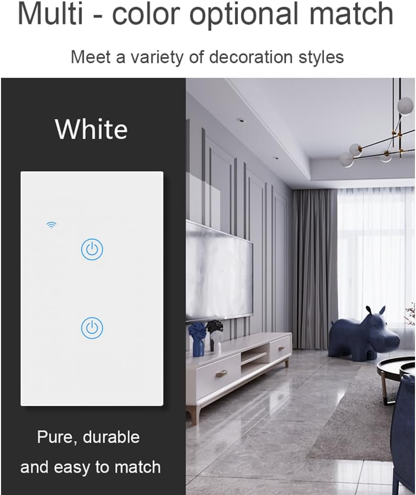 Wifi Touch Panel Switch Home Smart Switch Panel LED Indicator Light Tempered Glass Panel Light Switch Work with Tuya App Wall Touch Smart Switch White 2 Way image number 5