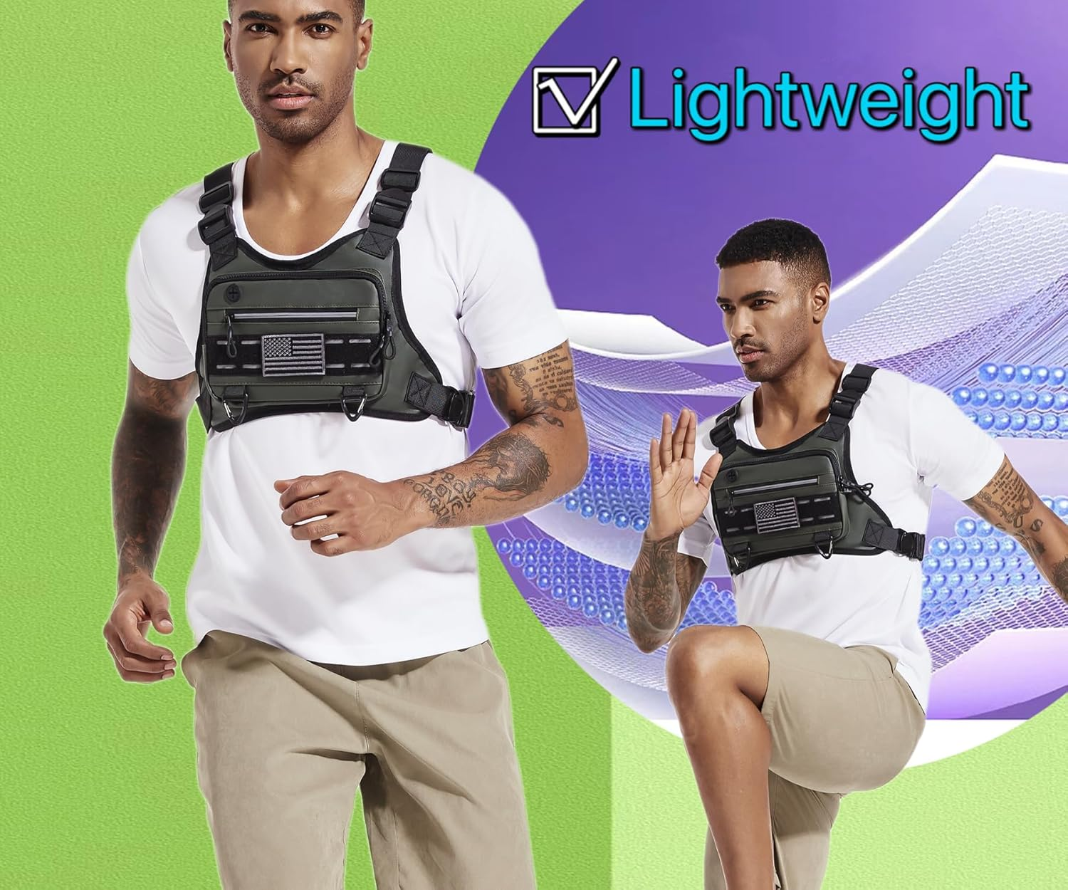 Chest Bag for Men and Women Water Resistant Running Vest Tactical Chest Bag Pack for Sports Outdoor, Black, One Size image number 2