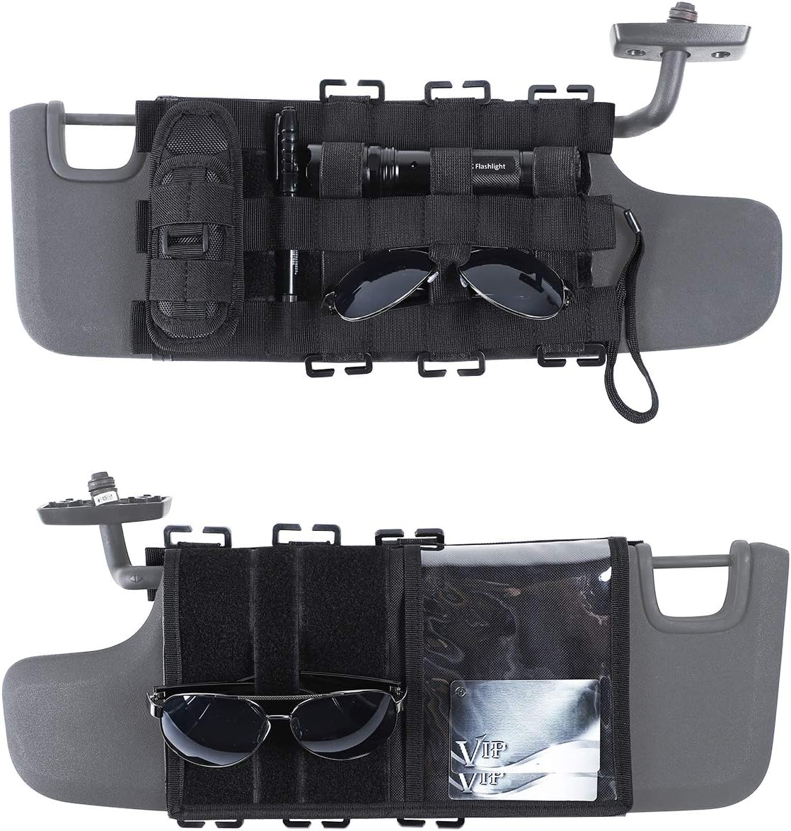 Savadicar Tactical Sun Visor Organizer Front Visor Storage Cover for 2007-2023 Jeep Wrangler JK JL & Gladiator JT, Interior Storage Accessories, Black, 1 PCS image number 5