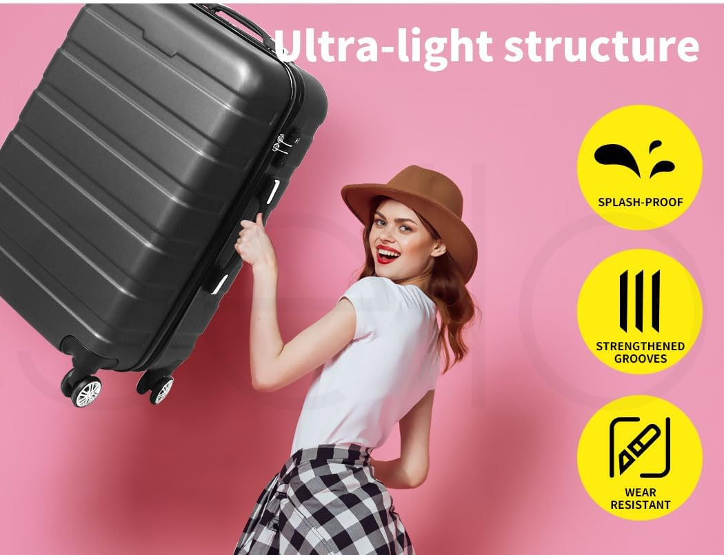 Slimbridge 3Pcs Luggage Set Suitcase Trolley, 20" 24" 28" Inch Sets Travel Packing with Built-In Lock, Hard Shell 360&deg; Wheels Spinner Luggages Suitcases, Dark Grey image number 2