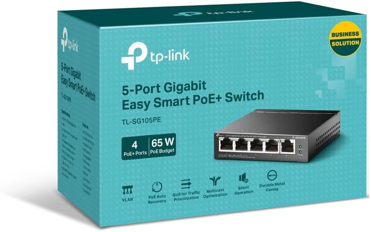 Tp-Link 5-Port Gigabit Easy Smart Switch with 4-Port Poe+, RJ45 Ports, Network Monitoring, 65W Budget, Gigabit Ports, VLAN for Security, Poe Auto Recovery, Plug & Play, Fanless Design (TL-SG105PE) image number 5