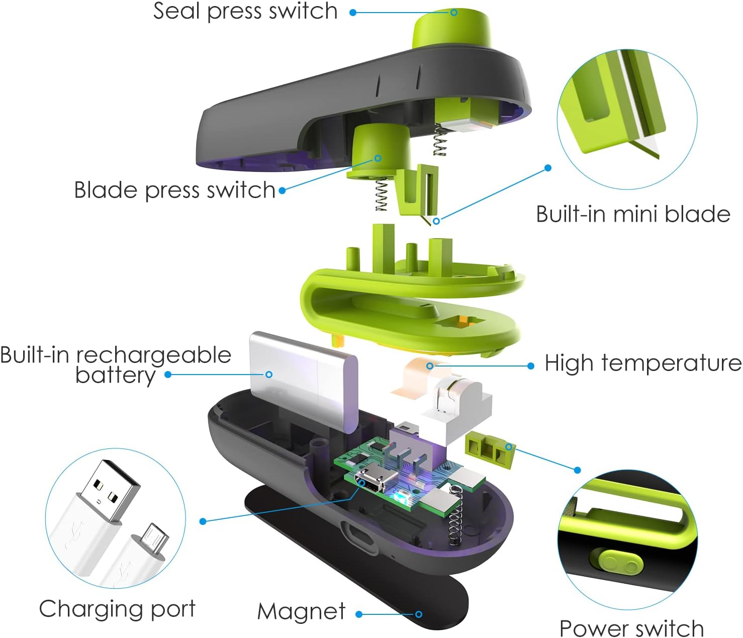 AMIR Mini Bag Sealer, Handheld Heat Sealer, 2 in 1 Plastic Bag Sealer, Portable Heat Vacuum Sealer, Rechargable Mini Sealing Machine, for Plastic Bags Chip Bags Food Storage -Black image number 6