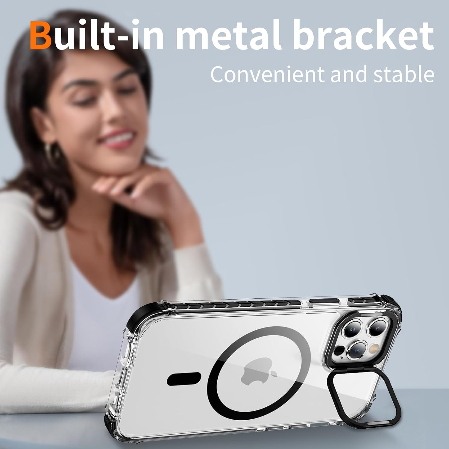 For Iphone 13 Case,For Iphone 14 Case with Metal Camera Stand,Magnetic High-Transparency Full Protection Shockproof Cover for Iphone 13/14 (Black) image number 1