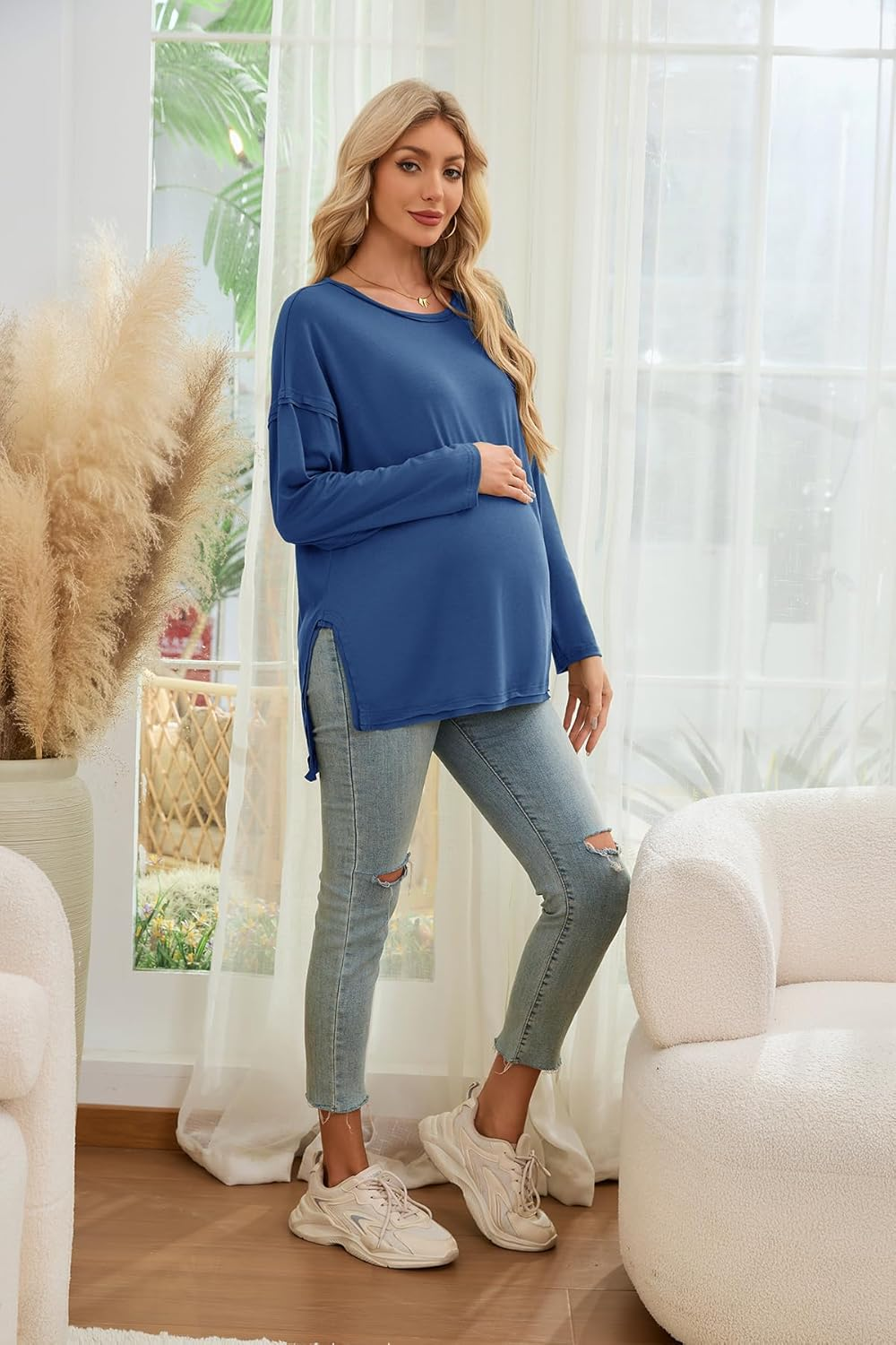 Smallshow Women'S Long Sleeve Maternity Shirts Loose Tunic Pregnancy Tops image number 5
