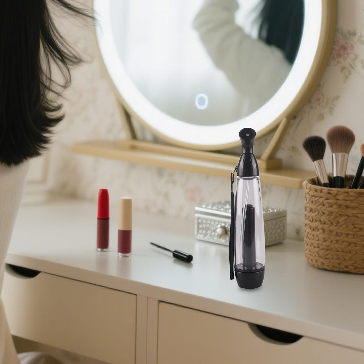 Folpus Summer Mister Spray Bottle Pump Mister Face Moisturizing Portable Misting Sprayer Personal Cooling Device for Hiking Outdoor, Black image number 1