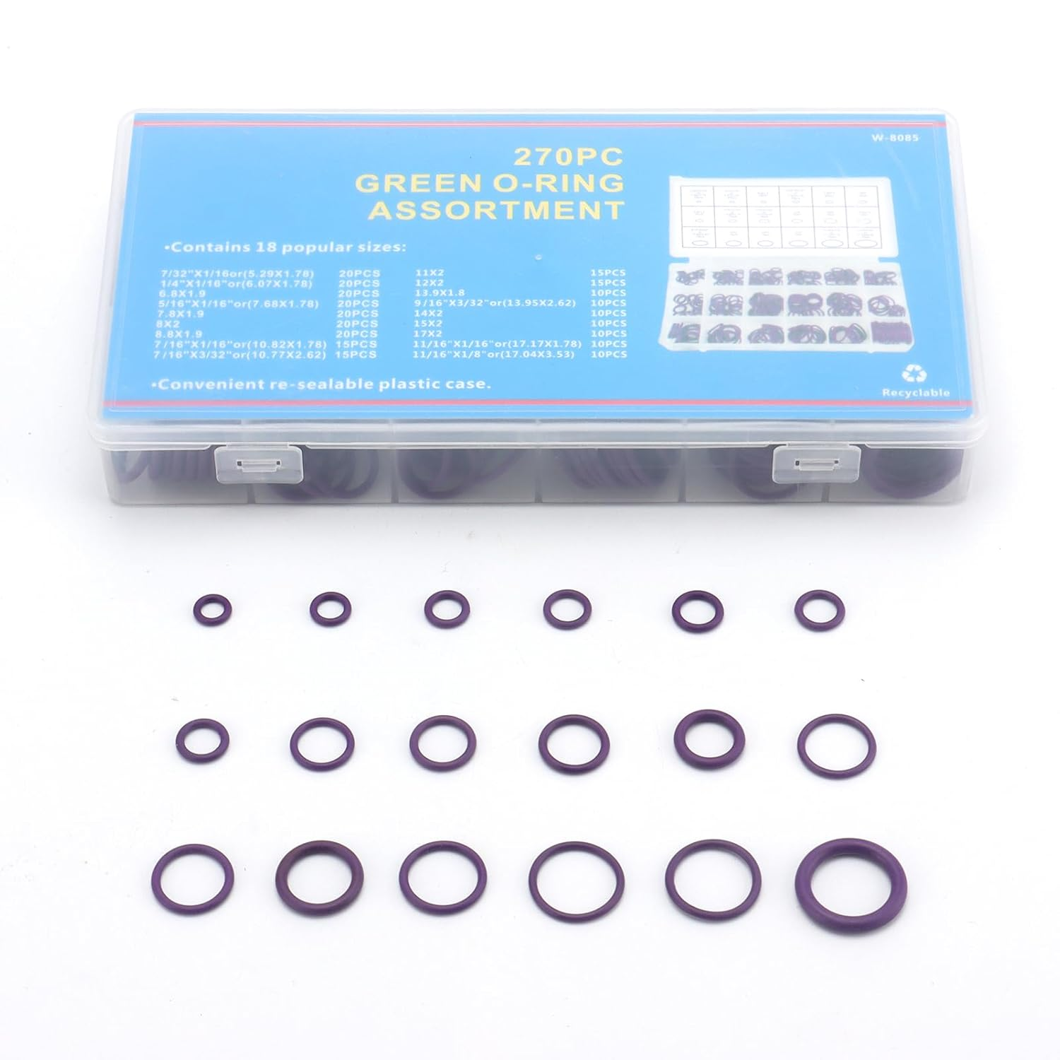 270Pcs O Ring Kit Rubber 18 Sizes O-Ring Car Auto Vehicle Repair Air Conditioning Compressor Seals Assortment Kit Purple image number 3