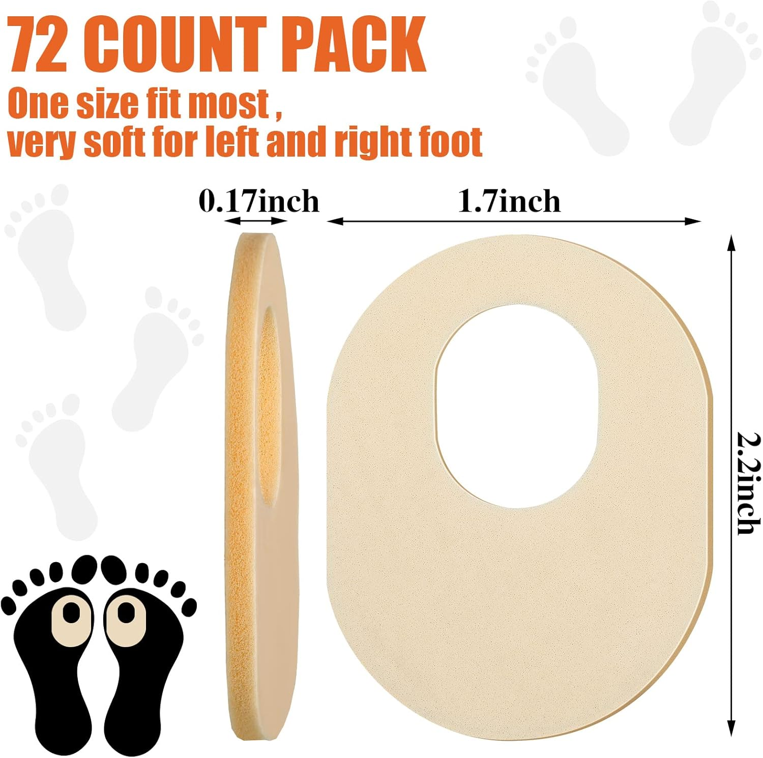Nuanchu 72 Count Soft Foam Callus Cushions Oval Corn Cushion Self Stick Adhesive Foot Care Pads Waterproof Corn Protectors for Feet Women Men, Beige - Beige image number 5