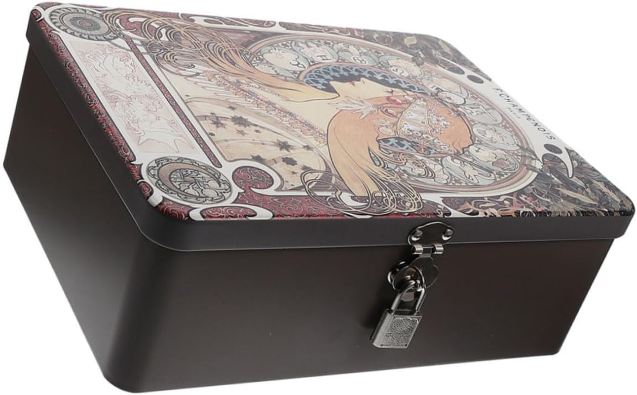 GARVALON Vintage Lockable Tinplate Storage Box Desktop Organizer for Jewelry Cash and Keepsakes All Occasions image number 6