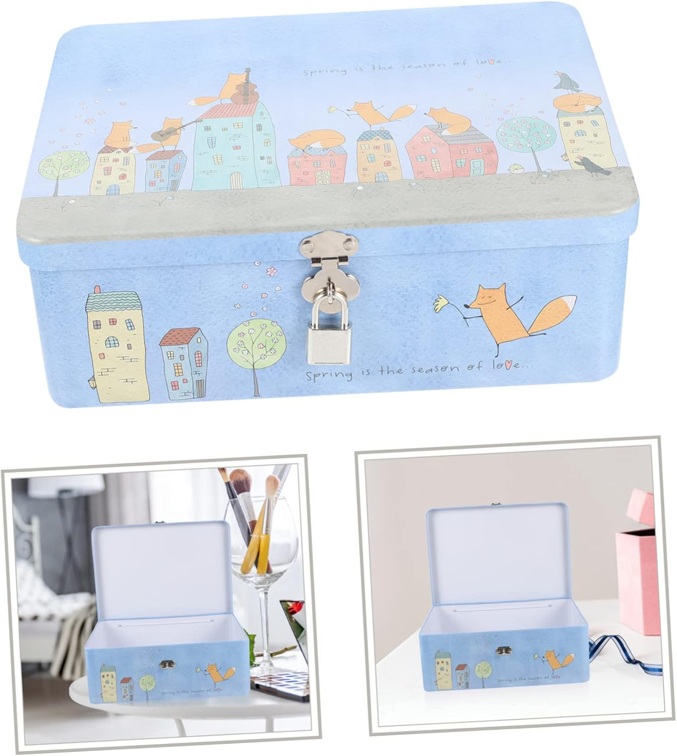 Lockable Storage Box Tin Box Lock Key for Desktop Jewelry Display Storage Case for Home Office Organization