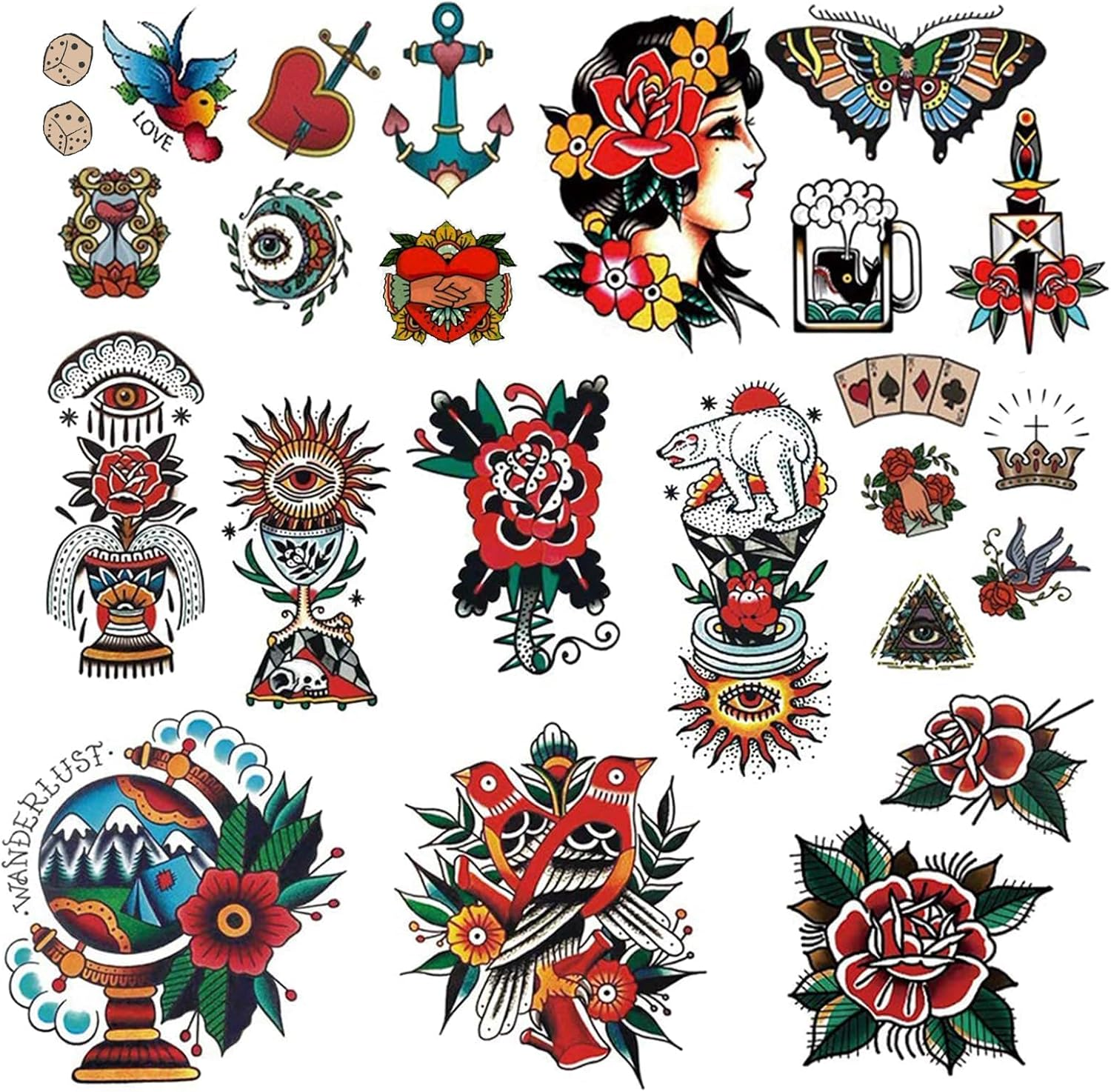 CARGEN Cool Classic Temporary Tattoo Traditional Temporary Tattoo Old School Stickers Waterproof Vintage Sticker image number 2