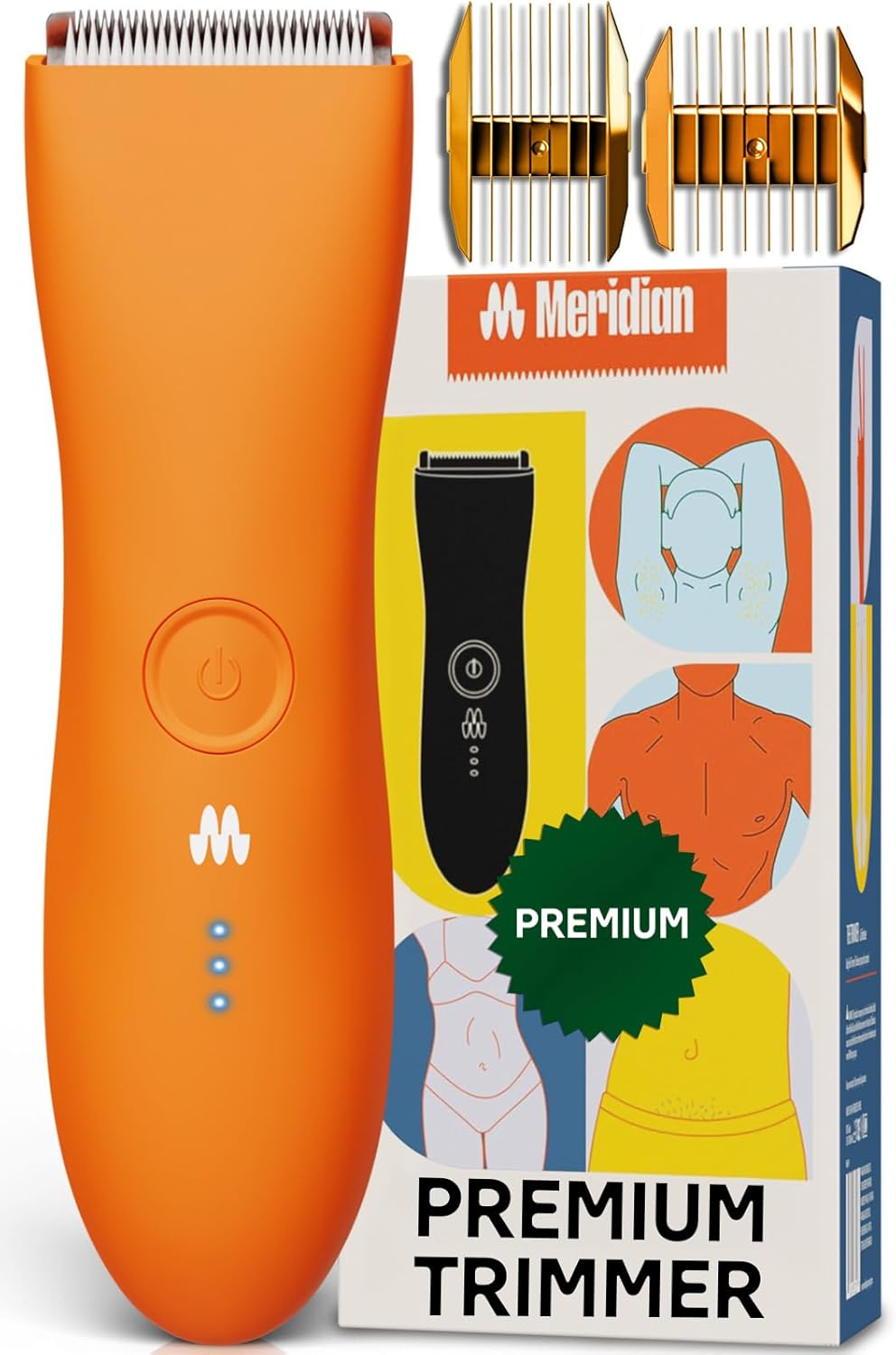 MERIDIAN the Trimmer Premium - Body Hair Trimmer & Electric Shaver for Men and Women for Pubic Hair, Chest, Legs & Bikini Line, Waterproof & Rechargeable, Sky