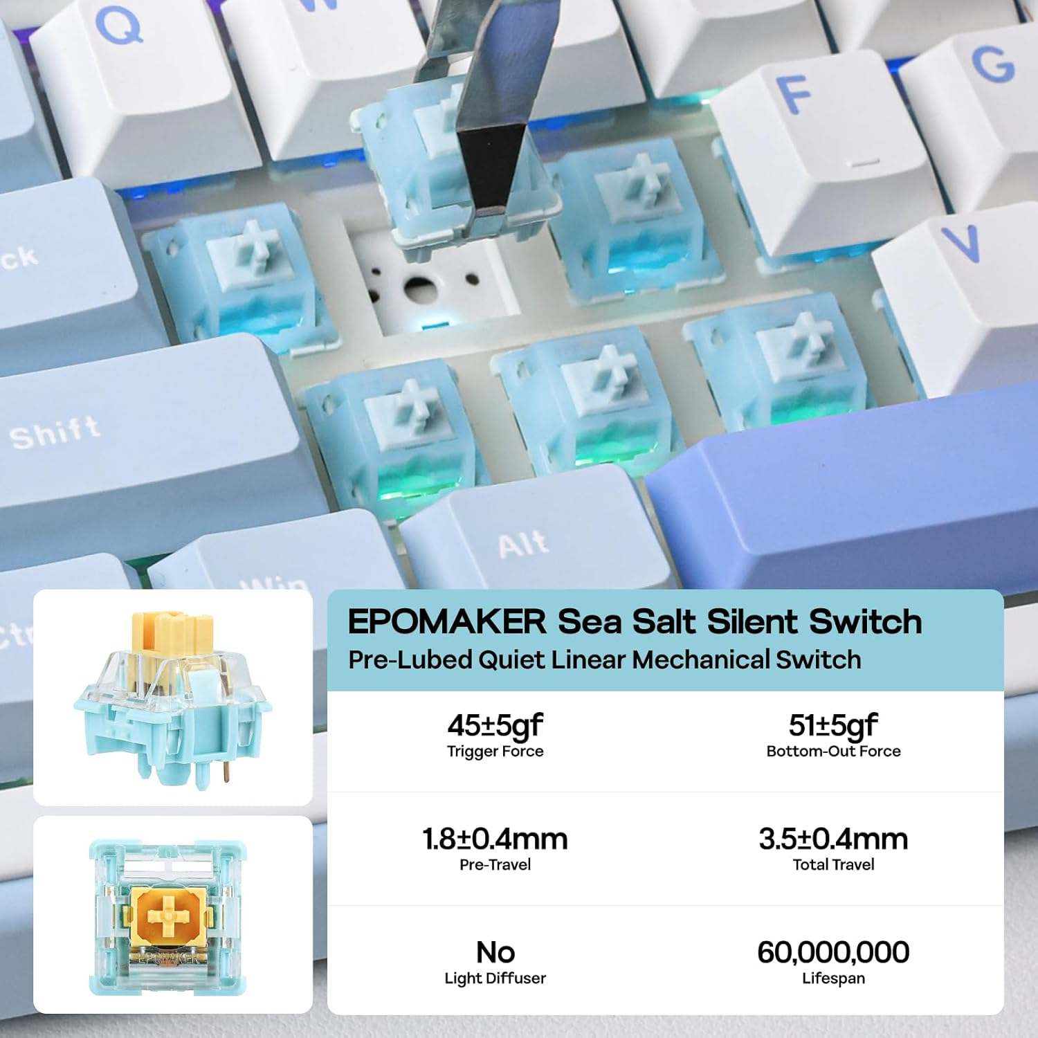 EPOMAKER TH99 Wireless Mechanical Keyboard, Quiet Gaming Keyboard, 8000Mah,Creamy Gasket,Rgb Backlit,Numpad,Pbt Keycap,Lubed Silent Switch,Hot Swappable,For Gamers/Office (Blue&White)