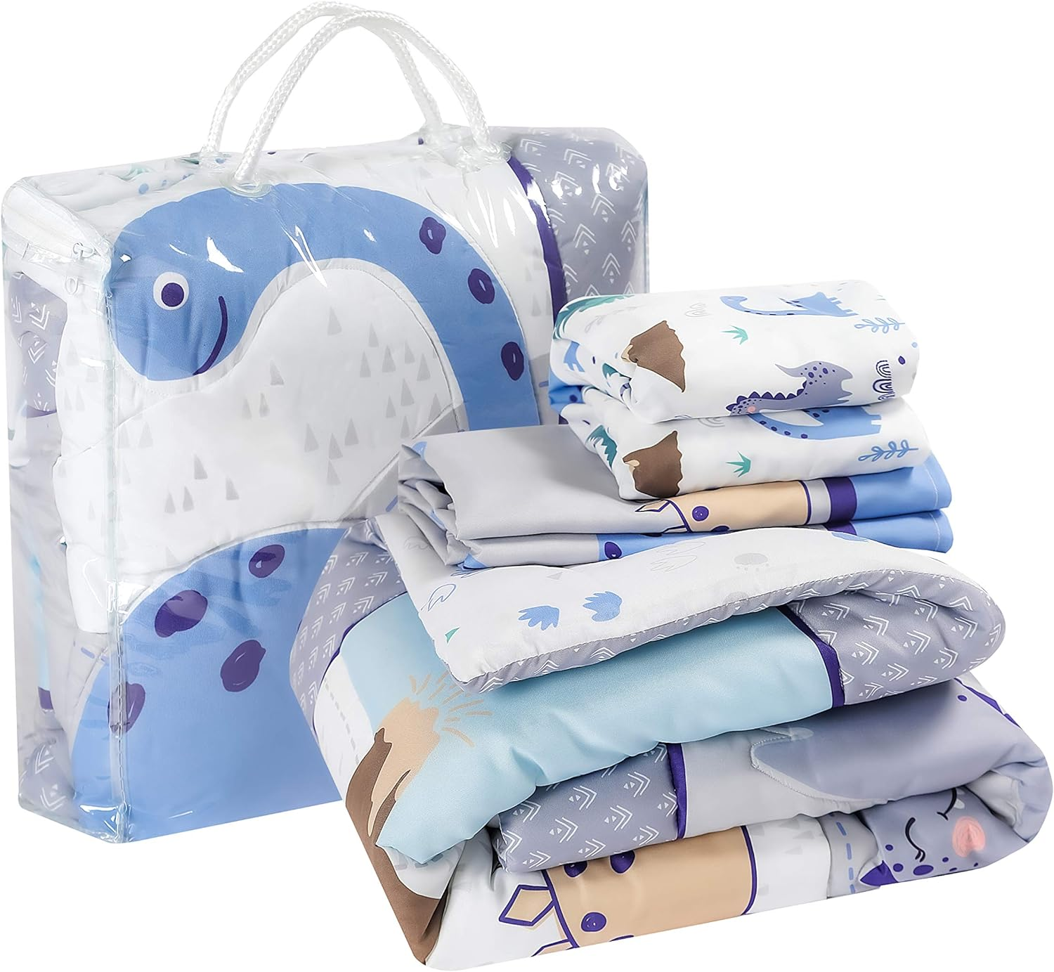 La Premura Dinosaur Baby Nursery Crib Bedding Set &ndash; Dinosaur 3 Piece Standard Size Crib Set, Grey/Blue - Unisex Nursey Bedding and Neutral Decor image number 5