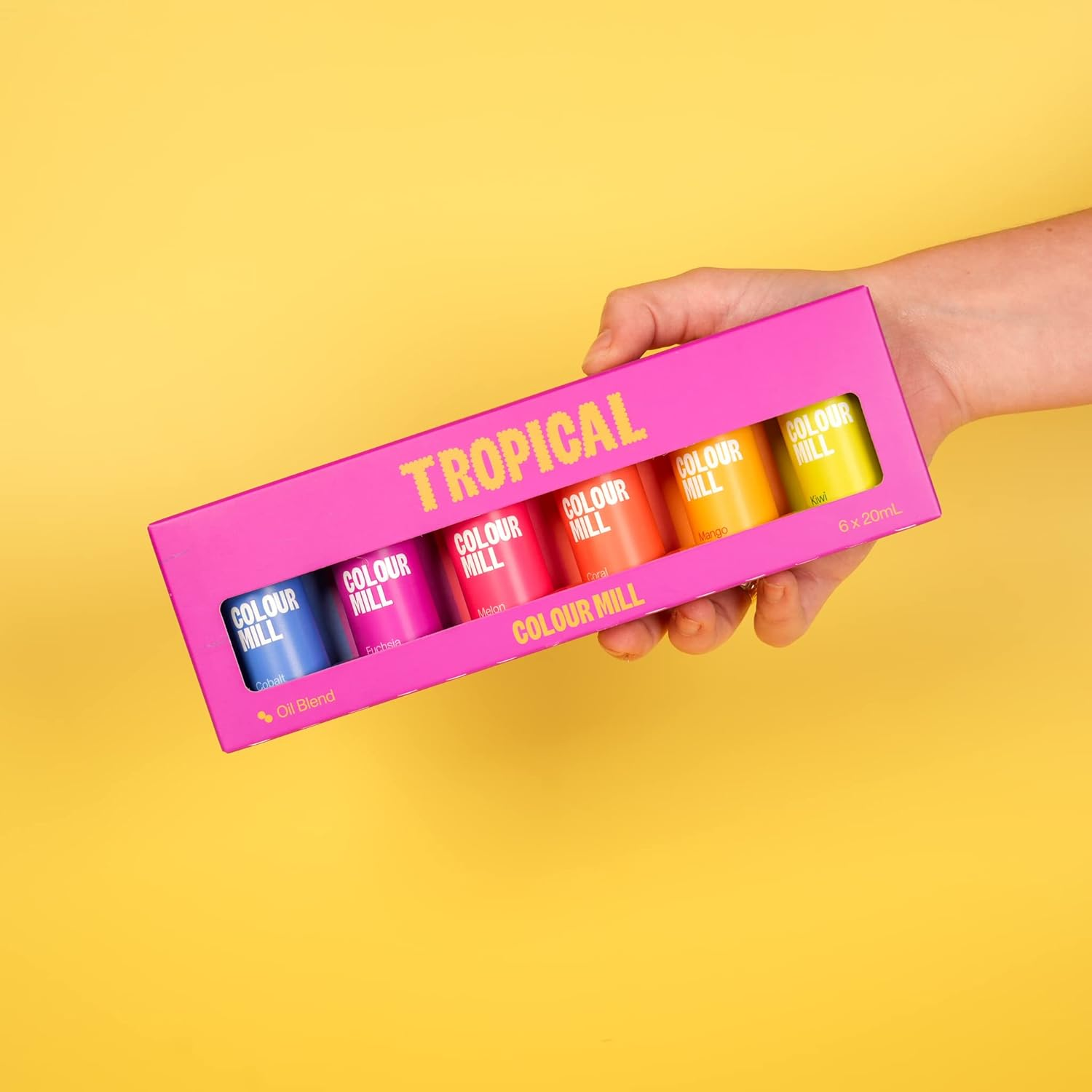 Colour Mill Tropical Pack Oil Blend Oil-Based Food Colouring, 6 Colours X 20Ml Each: Cobalt, Fuchsia, Melon, Coral, Mango, Kiwi, 120Ml Total, 4.08 Fl Oz