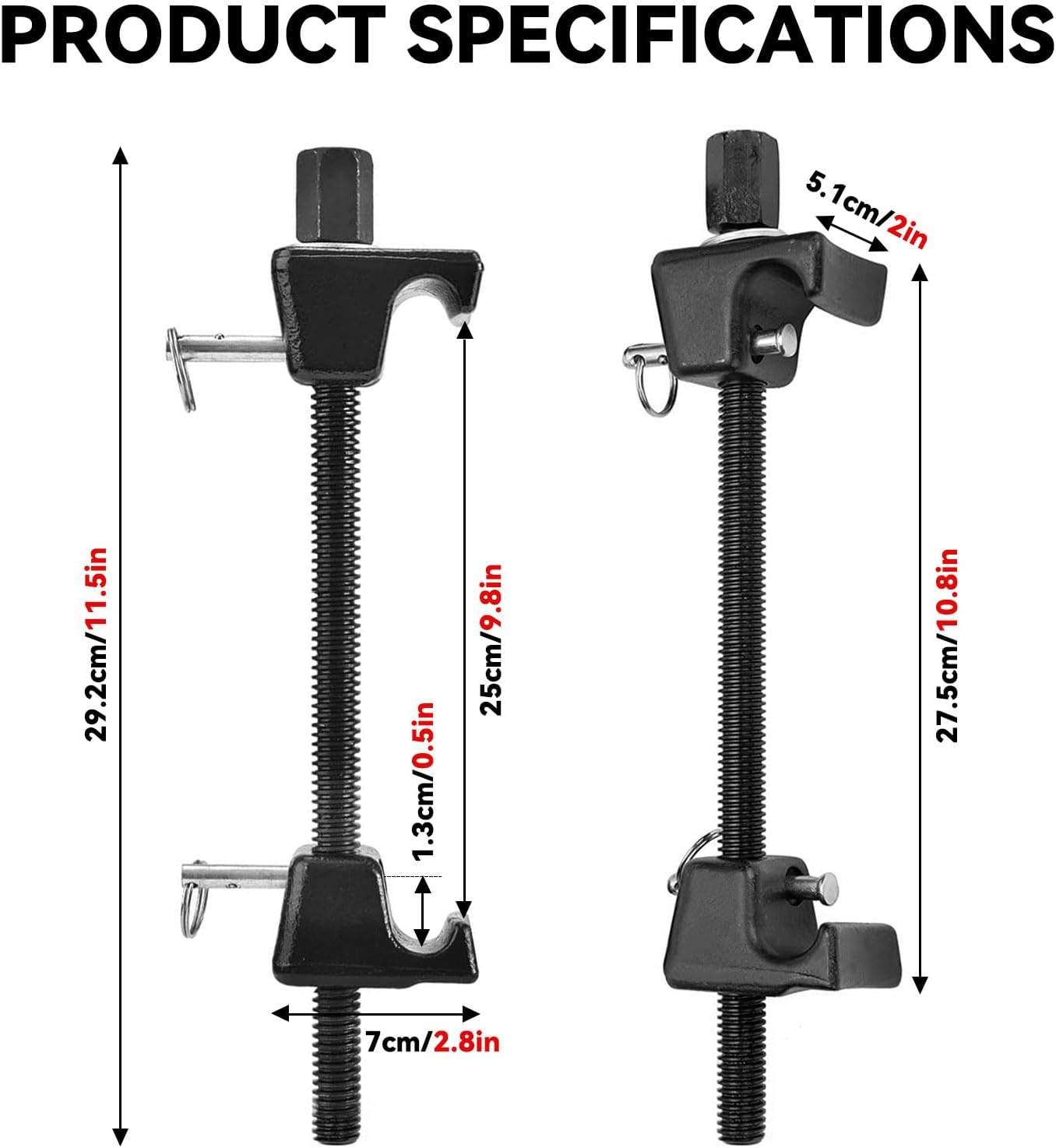 Coil Spring Compressor Tool Kit, 2-Pack Macpherson Strut Spring Compressor Set with Heat-Treated Hooks, 1/2" Square Drive & 22Mm Hex Compatible, 10.5" Range, for Shock Absorber & Strut Replacement