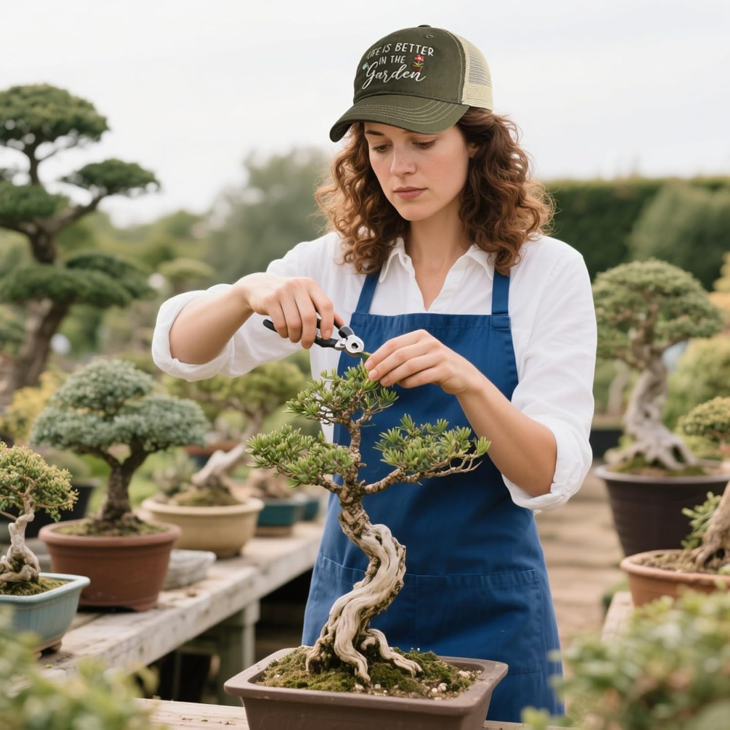 MINYJHZ Gardening Gifts for Women, Gardening Hat for Plant Lovers, Life Is Better in the Garden, Adjustable Embroidered Garden Trucker Hat Armygreen image number 4