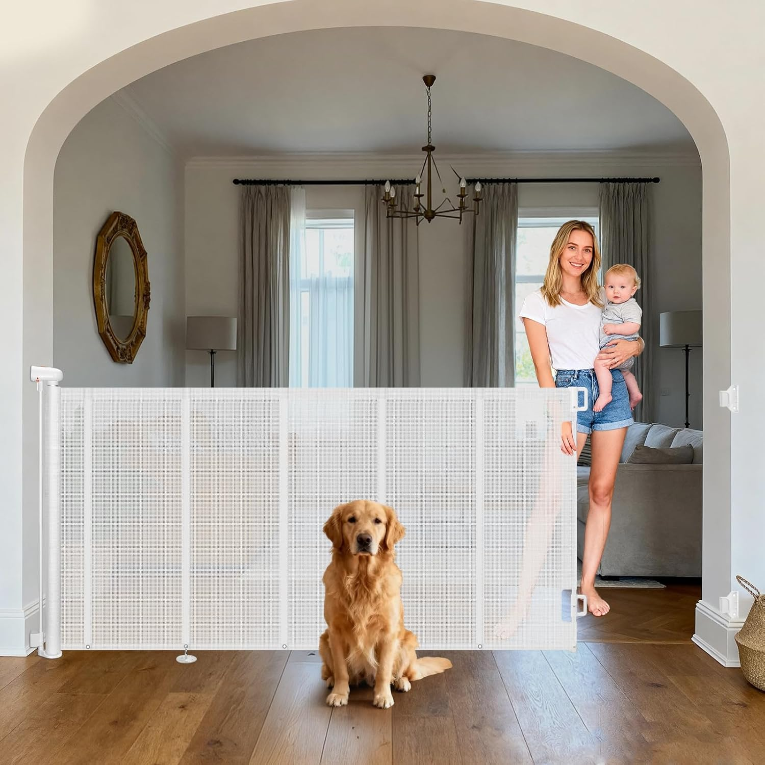 Ycozy 150Cm Retractable Baby Gate for Pet Child with Reinforced Bar Design to Prevent Crawling through 86Cm Tall Mesh Dog Safety Gate for Stairs Doorways Indoor image number 6