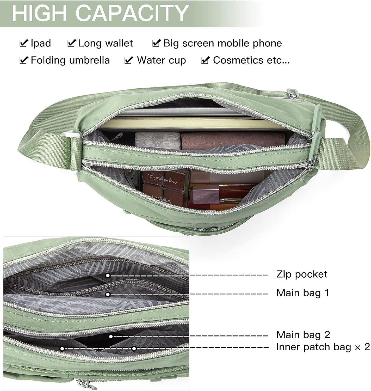 Etidy Crossbody Bag for Women Waterproof Lightweight Casual Shoulder Handbag Purse Bookbag image number 7