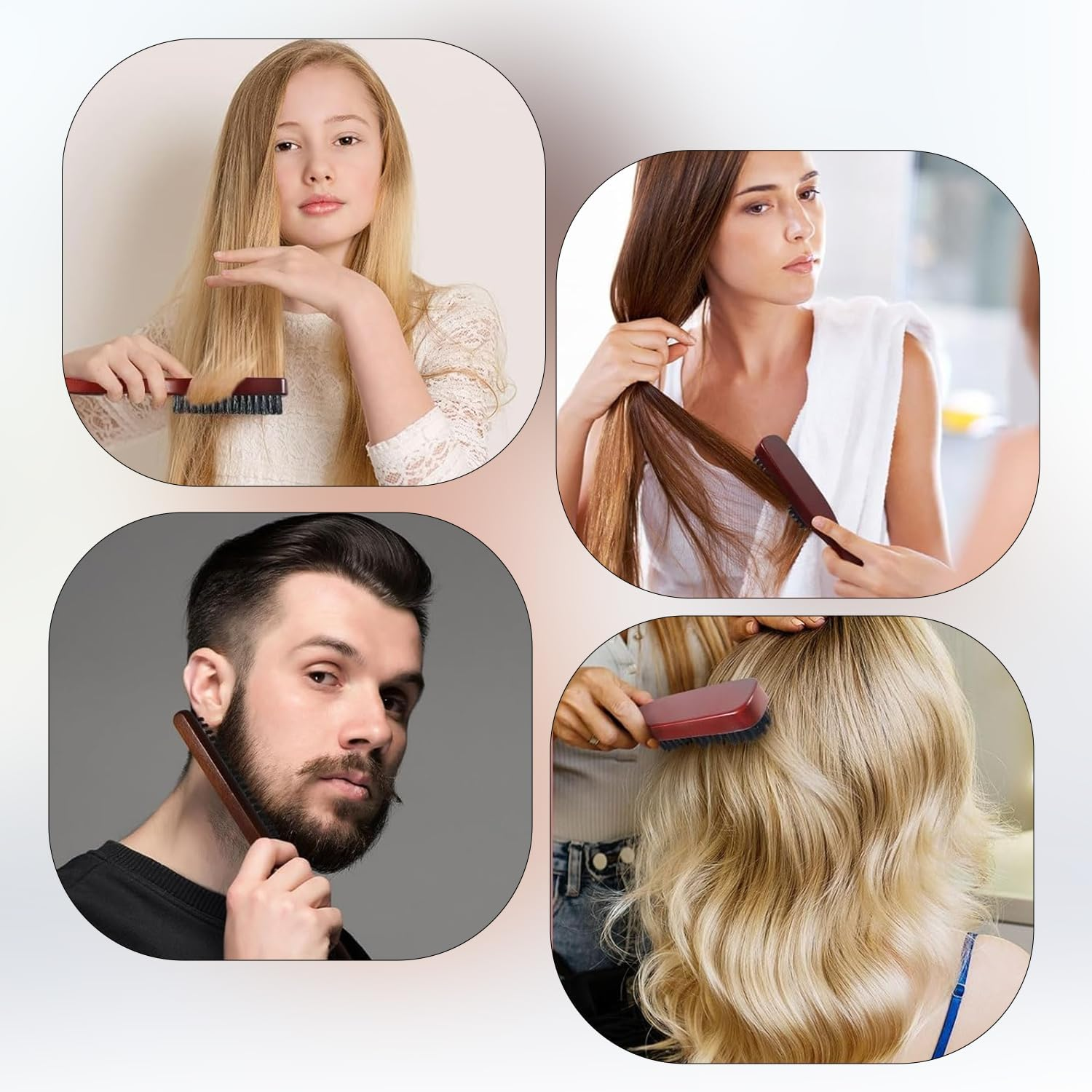 YUNYU Slick Back Hair Brush Set - Boar Bristle Smoothing Brush for Thick, Curly & Damaged Hair - Perfect for Styling, Detangling & Sleek Looks (Men & Women, Beard & Hair Care)