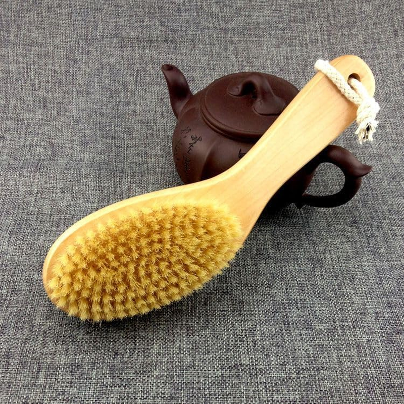 Dry Brushing Body Brush with Curved Handle, Natural Boar Bristles & Bamboo Brush for Exfoliation, Lymphatic Drainage, Spa-Quality Dry Skin Brush for Improved Circulation, Cellulite Reduction (01) image number 1