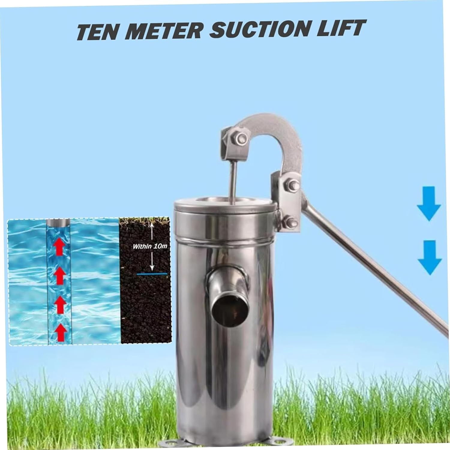 Stainless Steel Manual Well Pump Kit - 30M Deep Water Suction Hand Pump for Groundwater, Home, Garden & Farm Use (No Electricity Needed) image number 6