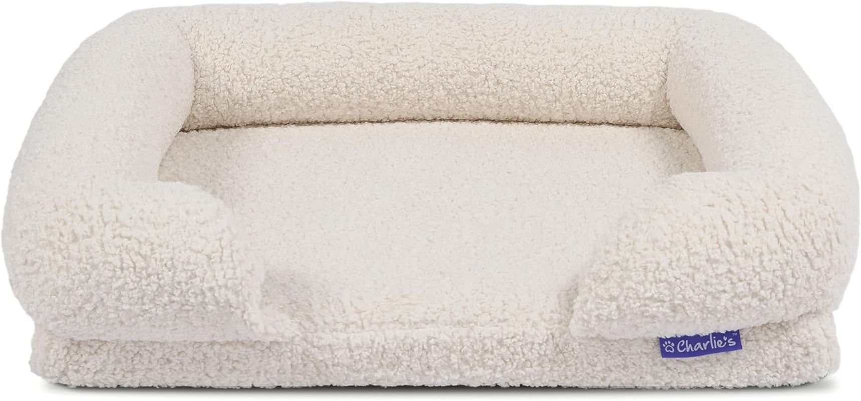 Charlie'S Boucle Style Ultra - Soft Teddy Fleece Orthopedic Memory Foam Calming Dog Cat Pet Sofa Bed Head and Neck Support - Cream Large 120X89X6Cm+15Cm