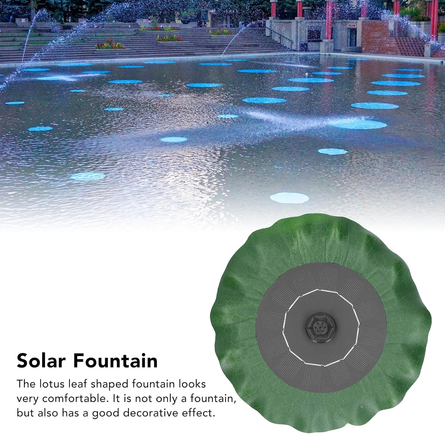 Lotus Leaf Fountain, Low Water Protection Solar Powered Fountain Pump with 8 Nozzles for Bird Bath Garden Pond Pool Outdoor