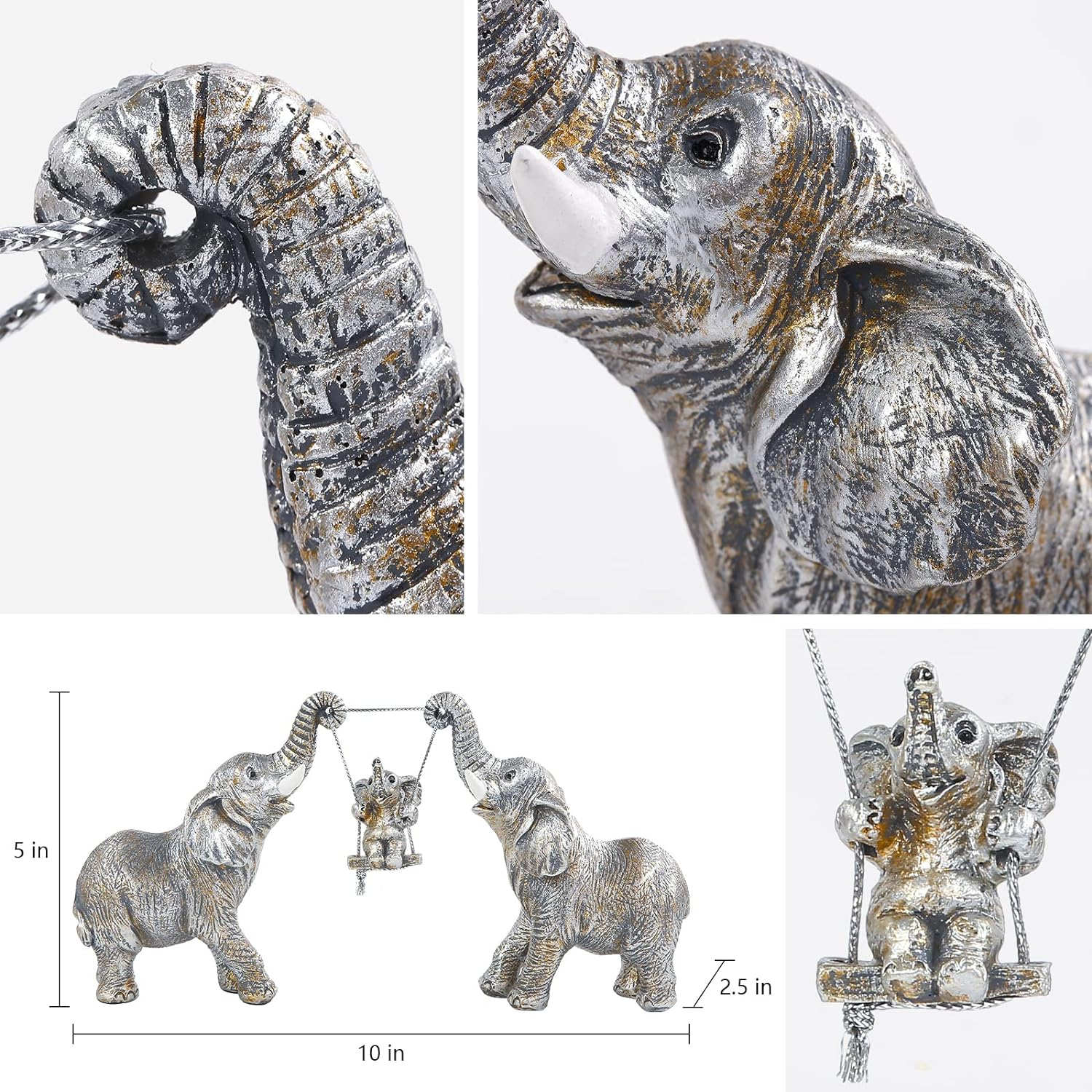 Elephant Statue.Silver Elephant Decor for Women,Mom Gifts.Elephant Figurines Brings Good Luck, Health, Strength.Decoration Ornaments for Living Room,Table Centerpiece, Shelf, Office Decor (Silver) image number 5
