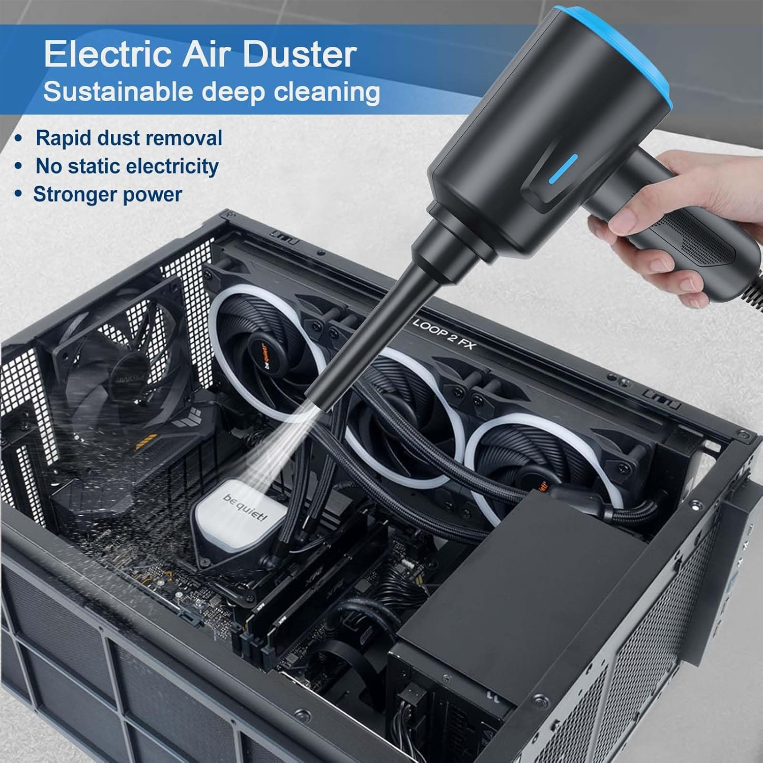 Meudeen Air Duster - Electric Air Blower - 5.74Oz High Power Cleaning for Computer - PC - 2 Gear Compressed Air (Green) image number 2