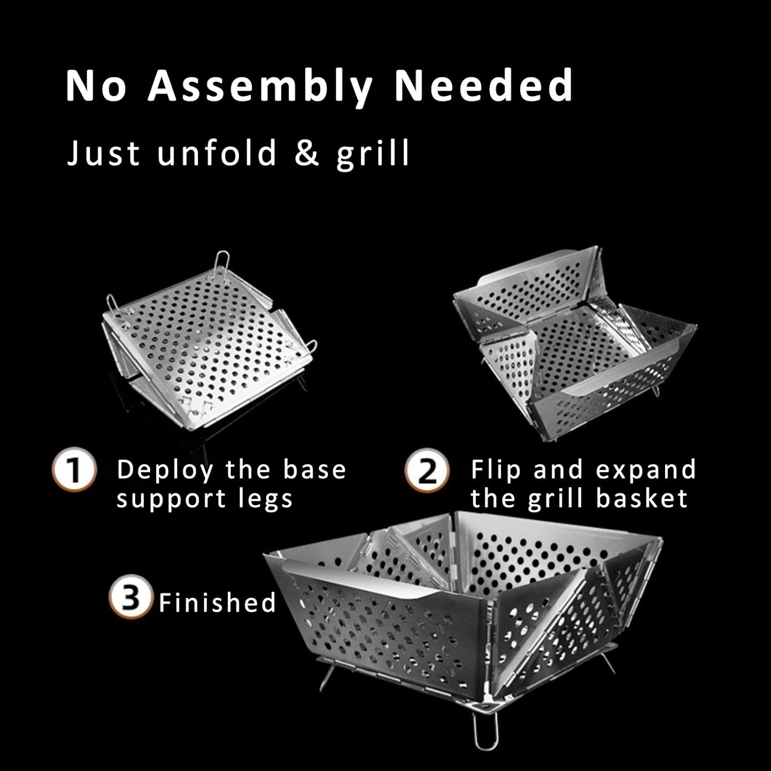 RAXCO BBQ Grill Basket,Foldable Stainless Steel Drain Charcoal Basket,Outdoor Camping Barbecue Accessories image number 1
