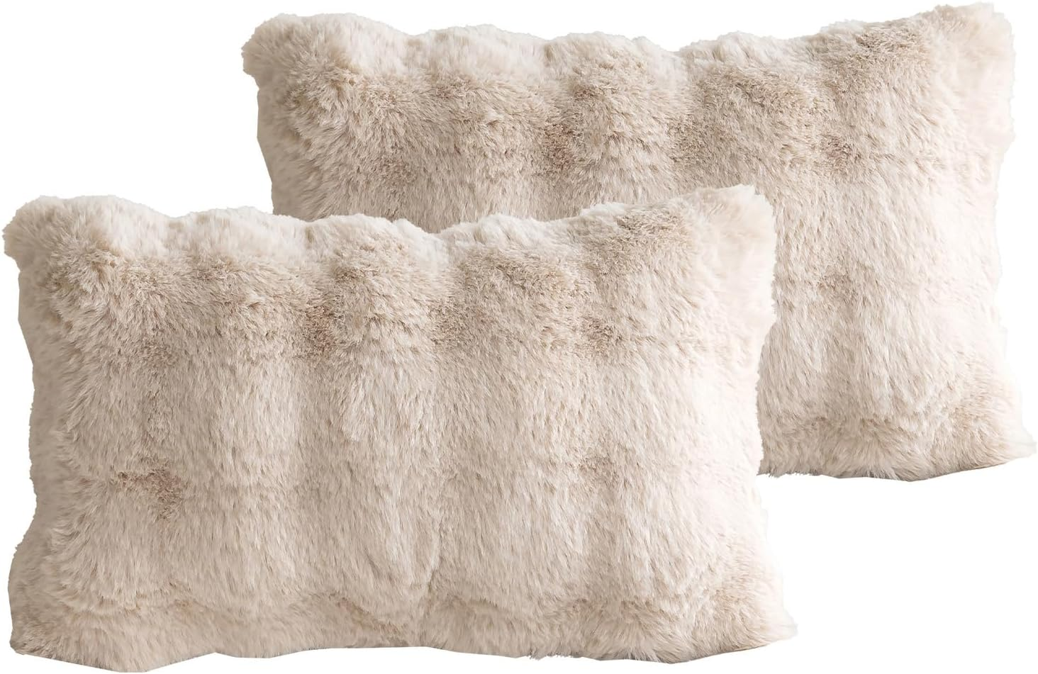 Set of 2 Decorative Throw Pillow Covers 45X45Cm, Khaki Fluffy Pillow Case Luxury Faux Fur Square Sofa Cushion Covers for Sofa Couch Living Room Bedroom House Decor
