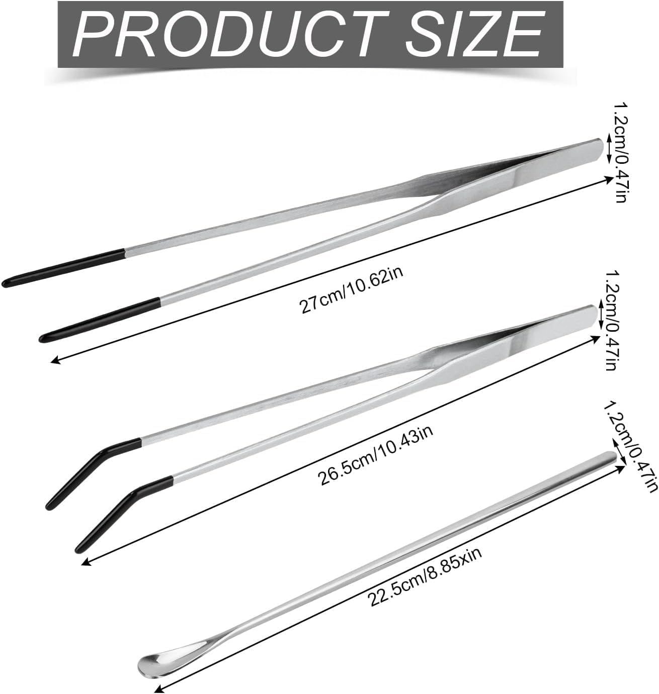 Stainless Steel Reptile Feeding Long Tongs Tweezers with Rubber Tip,3Pcs Stainless Steel Straight and Curved Tweezer Aquarium Tweezers with Rubber Tip,Reptile Feeding Tongs Straight and Curved Tweezer image number 2