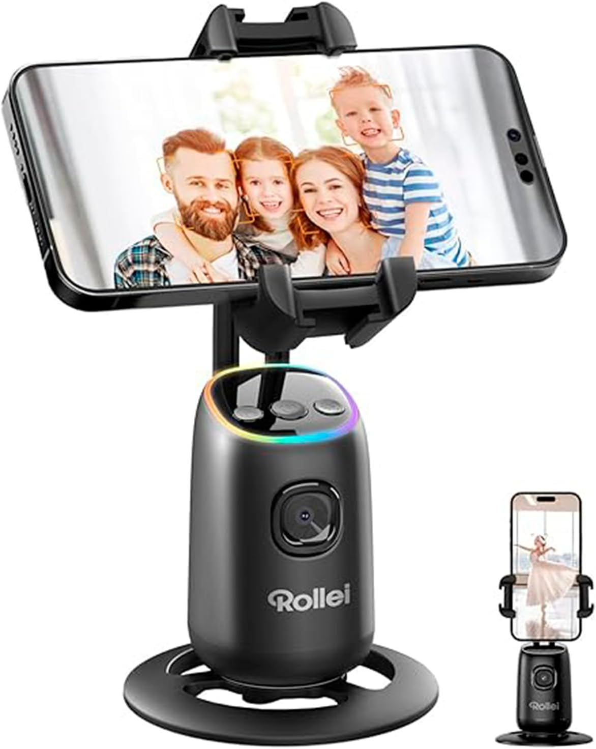 Rollei Easy Creator Desktop with AI Tracking Automatic Face Tracking Mobile Phone Tripods 360 Selfie Video Stabiliser for Filming with Built-In Battery for Live Streaming Video Recording Vlog image number 3