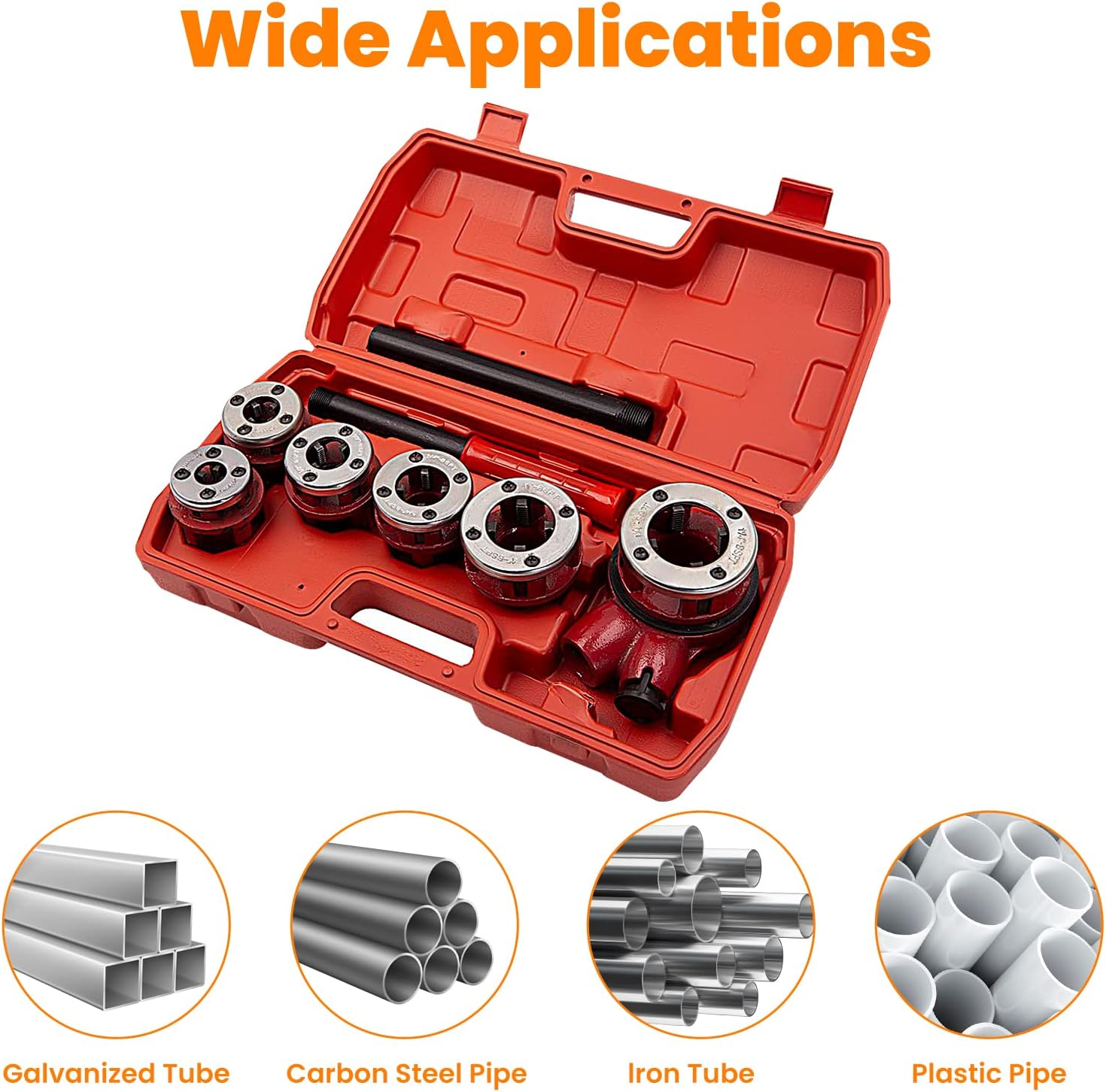 Maxpeedingrods BSPT Ratchet Pipe Threader Kit, Manual Ratcheting Pipe Threading Tool Set W/ 6 Dies 1/4", 3/8", 1/2", 3/4", 1", 1-1/4" for Metal and PVC Pipes image number 5