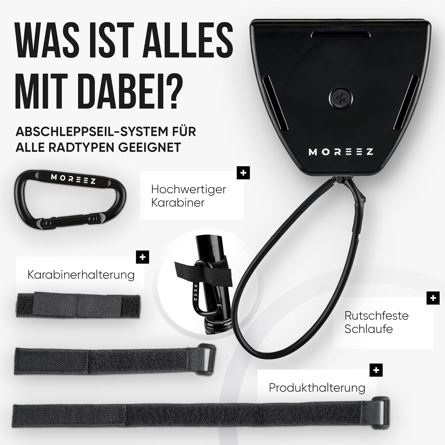 MOREEZ Bicycle Tow Rope for Children and Adults [For All Bike Types] Easy to Attach and Uncouple, Seconds Months, Tensile Load up to 120 Kg, E-Bike, Woom Bike, Mountain Bike Order Now!