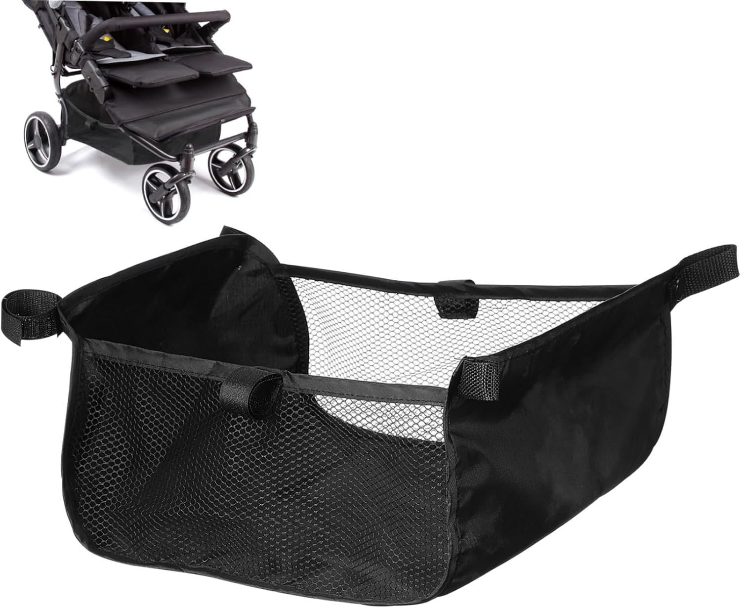 DOITOOL Baby Stroller Storage Basket, Black Oxford Cloth Pram Organiser Net Bag, Under-Basket for Travel and Shopping image number 4