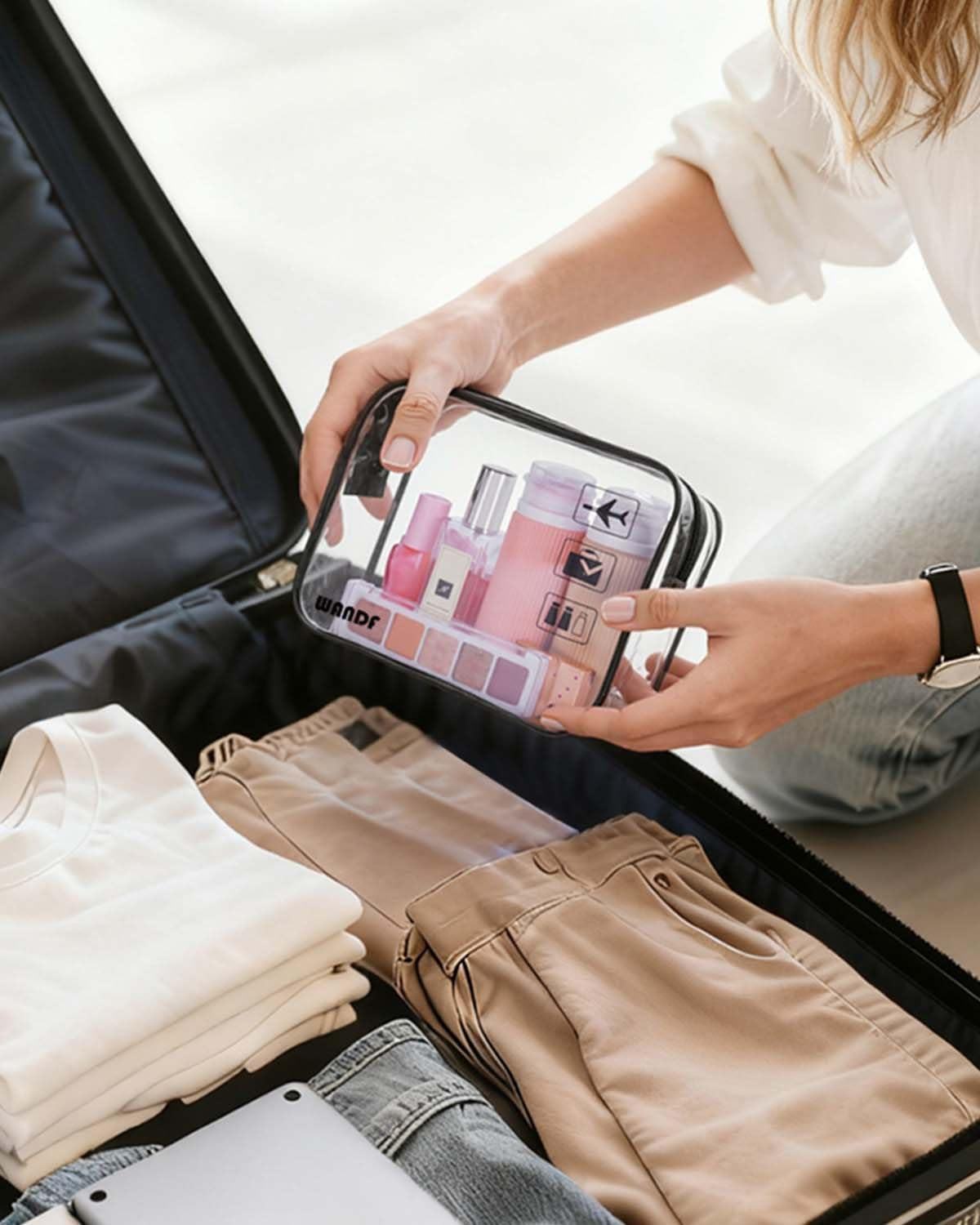 TSA Approved Clear Travel Toiletry Bag Wih Zippers Carry-On Travel Accessories Quart Size Toiletries Cosmetic Pouch Makeup Bags for Men and Women (2 Pcs) image number 4