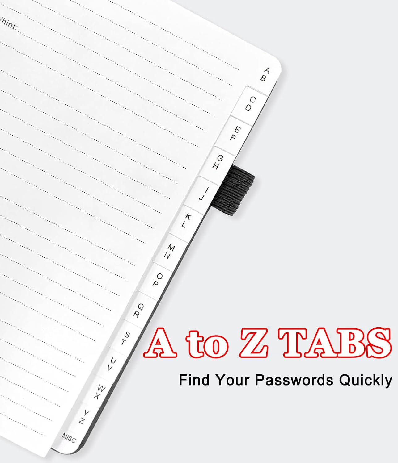 B6 Password Book with Alphabetical Tabs, Hardcover Password Keeper Internet Address Organizer Logbook for Computer and and Internet Address Website Login, Black image number 3