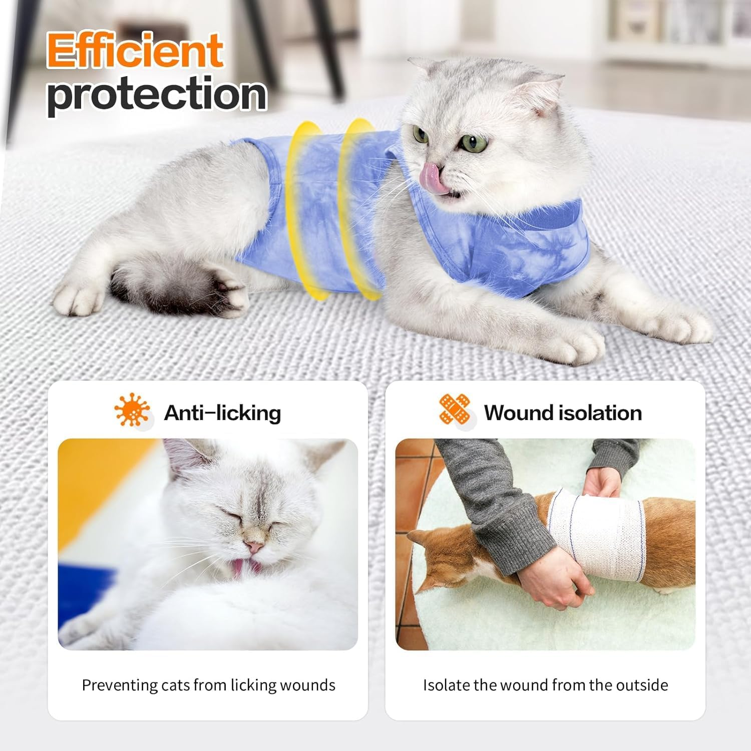 Cat Recovery Suit for Abdominal Wounds or Skin Diseases,Professional Breathable Surgical Recovery Suit,After Surgery Wear anti Licking Wounds,E-Collar Alternative for Cats and Dogs (Blue-L) image number 2