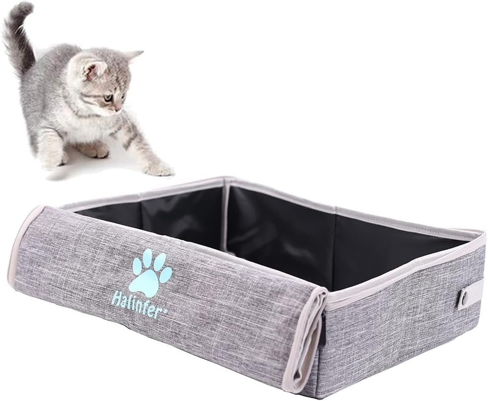 Cat Travel Litter Box, Portable Litter Box for Traveling and Outdoor Adventure, Collapsible and Space Saver (Grey)
