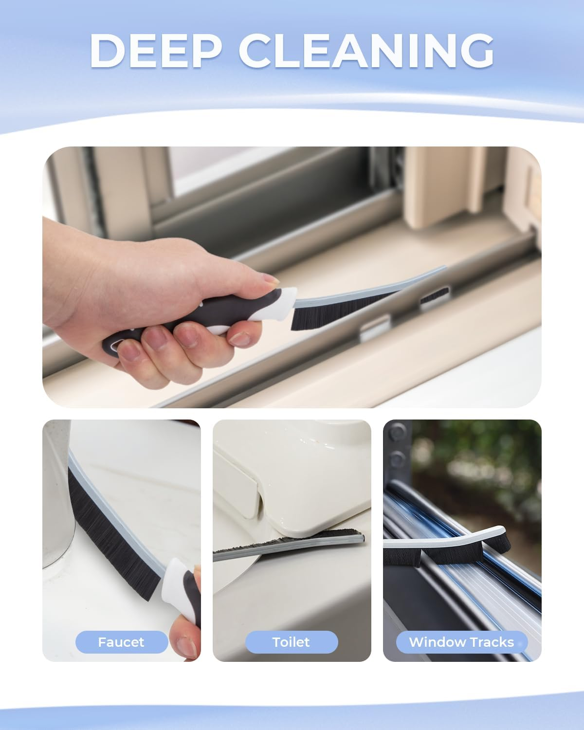 Cleangor Crevice Cleaning Brushes, Scrub Brush for Hard to Reach Small Space, Home Essentials, Cleaning Supplies, Cleaning Tools for Household Use, Bathroom, Shower, Kitchen, Toilet, Window (3, Black) - Black image number 3
