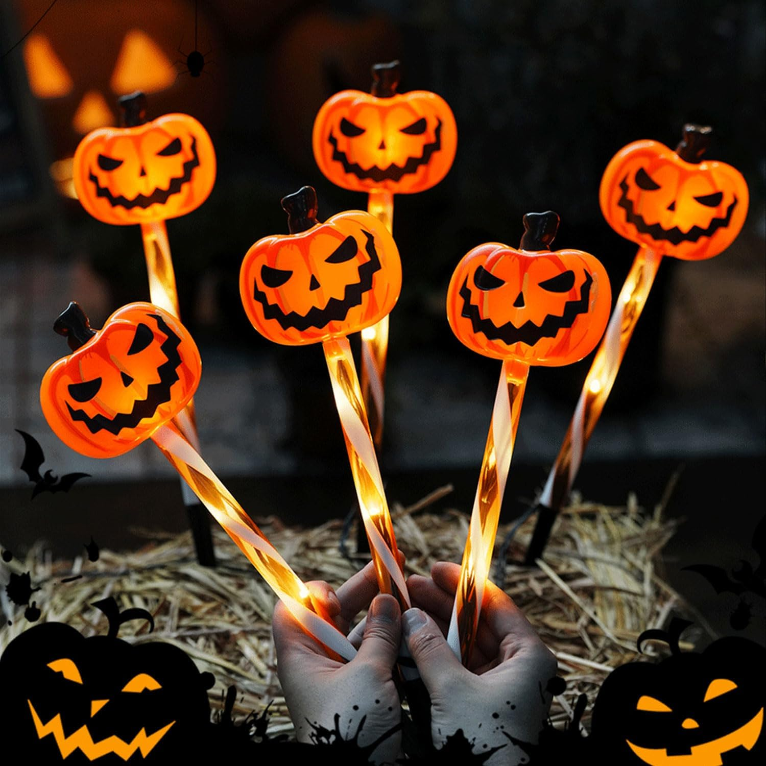 Pack of 5 Halloween Decorative Outdoor Garden, Pumpkin Solar Lights Outdoor, LED Lighting Lantern for Outdoor, Solar Pumpkin Pathway Lights, for Outdoor Party, Tombstone, Home Decor, Lawn Fence, Porch image number 5
